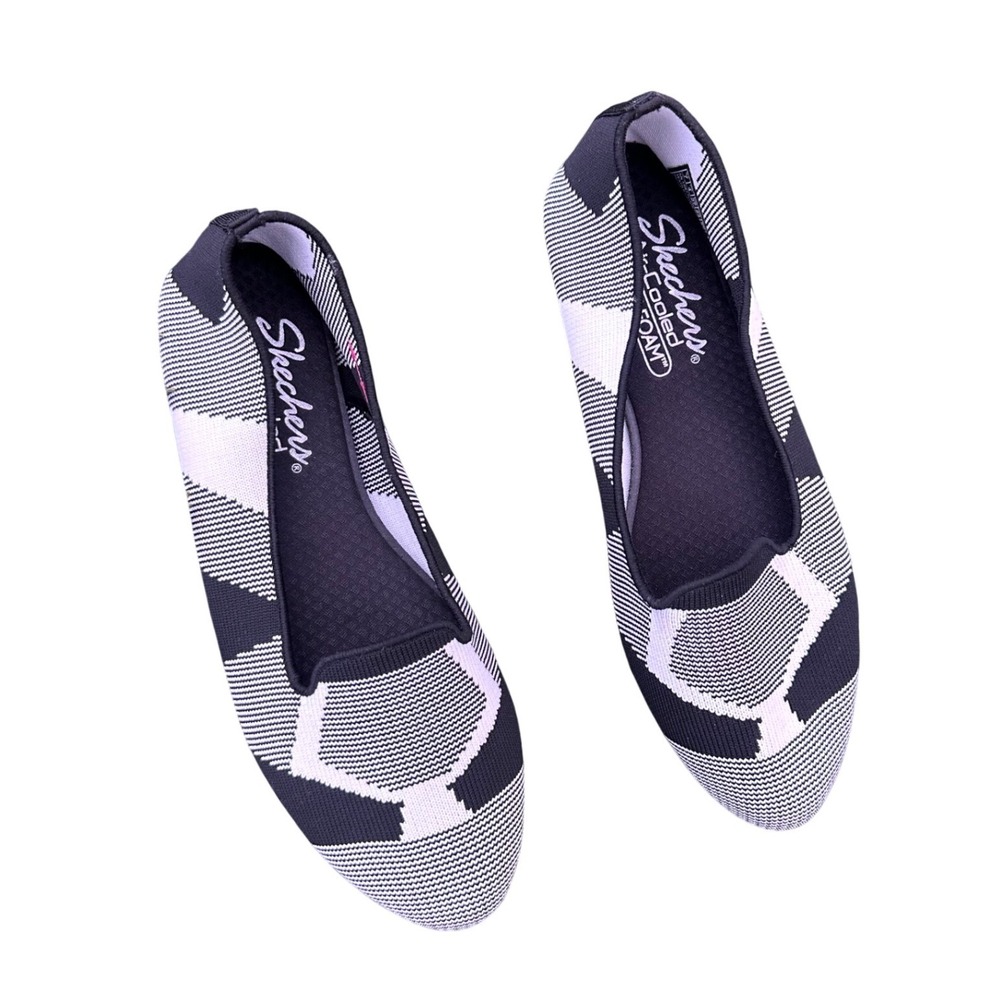 Skechers Women's Cleo-Sherlock Memory Foam Vegan Loafers Size 7 Black White